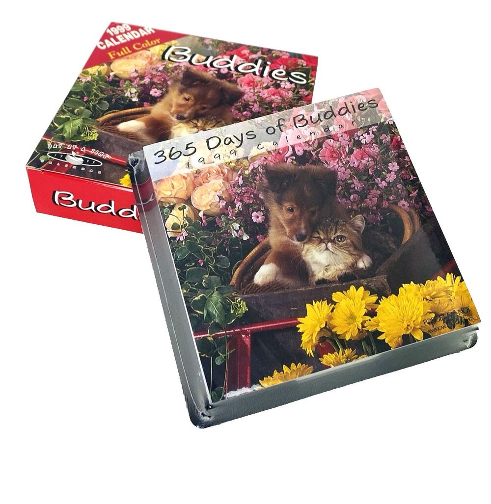 Vintage Desk Calendar 365 Days of Buddies Cats Kittens Dogs Puppies  1999 Sealed